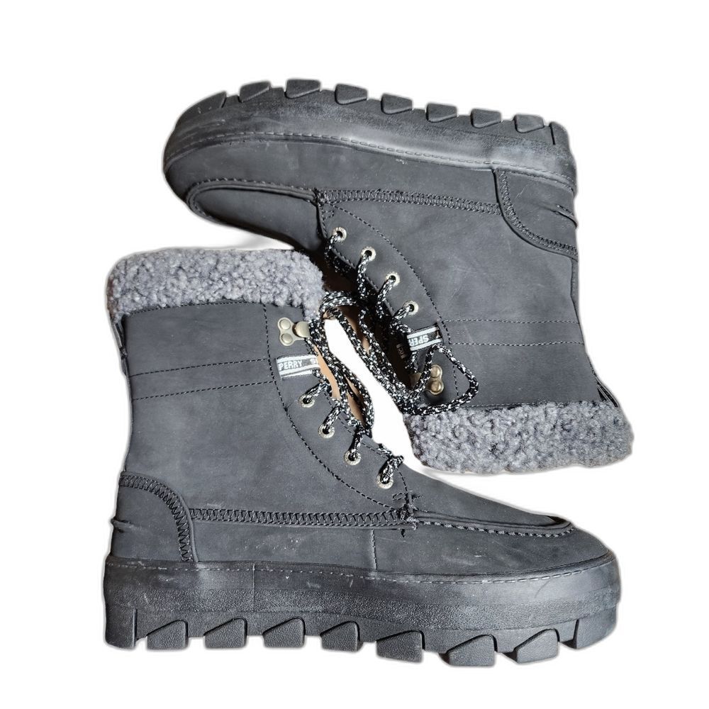 Sperry Top Sider NWOT Juneau Black Faux Suede Lace Up Hiking Boots‎ Size 8 - Picture 6 of 11